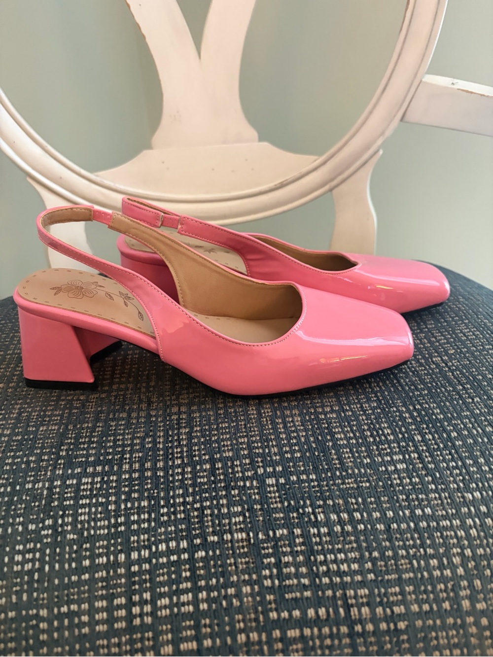 Pink Patent Slingback Block Heel Women's Pumps